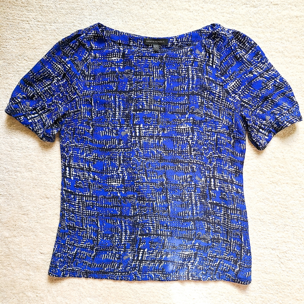 Banana Republic Black & Blue Short Sleeve Blouse